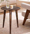 Wooden Table with 3 Legs Pillar,Carving End Tables,Round Coffee Table for Livingroom,Entryway Table,Living Room Side Table for Magazines,Books and Plants - 18"x22" - Burnt