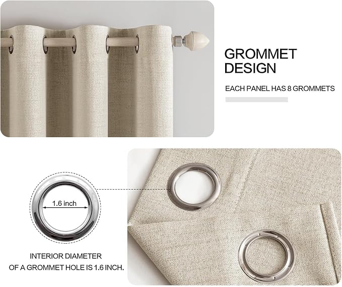 MIULEE Linen Curtains for Bedroom 100% Blackout Thermal Insulated Stone Grommet - Image 4