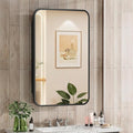 16x24 Inch Black Mirror Medicine Cabinet Metal Framed Recessed Wall Mounted Bathroom Medicine Cabinet with Mirror and Storage