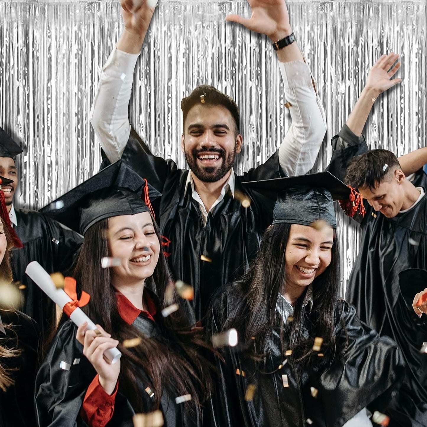 10 Pack Silver Backdrop Curtain Party Decorations Foil Fringe Backdrop Silver Tinsel Streamers Birthday Bachelorette New Year Christmas Wedding Baby Shower Disco Party Decorations