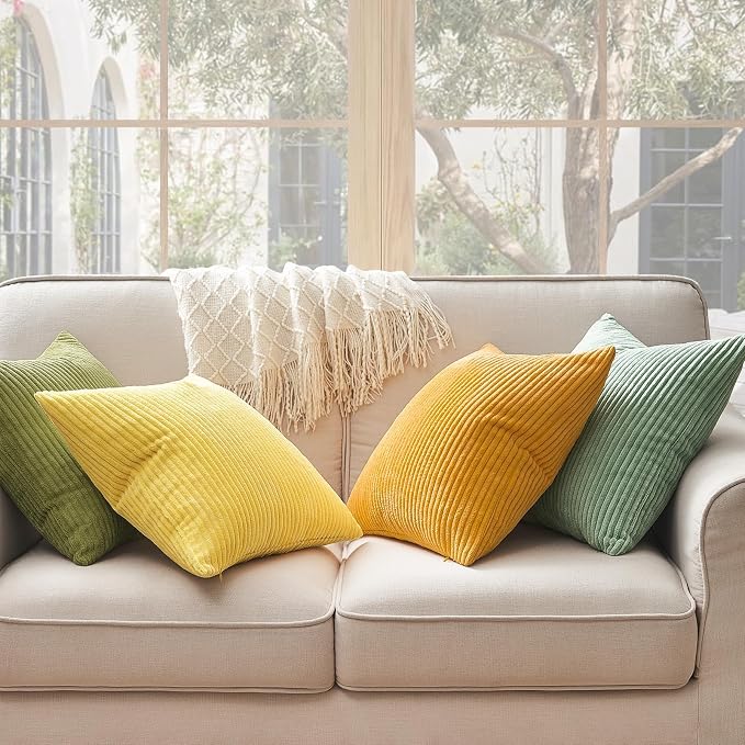 Topfinel Decorative Throw Pillow Covers 18x18 Inches Set of 4, Striped Corduroy - Image 6