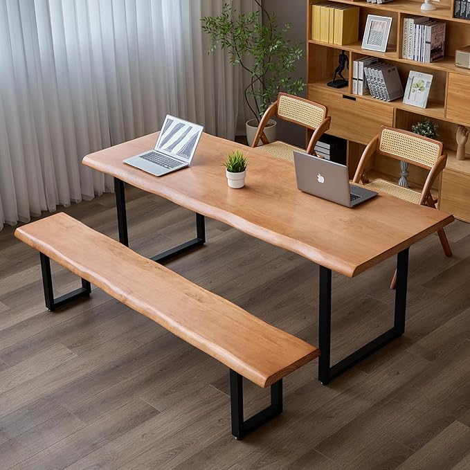 Stylish Brown Wooden Long Bench with Sturdy Metal Legs – Versatile Seating for Office, Restaurant, Living Room, and Meeting Room(Brown Bench, 70.87in)