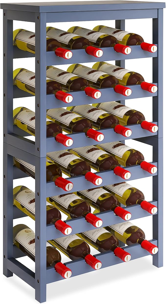 Wine Rack, 6 Tier 24 Bottles Bamboo Wine Organizer Holder, Floor Freestanding Wobble-Free Wine Display Storage Shelf for Kitchen with Tabletop, Grey