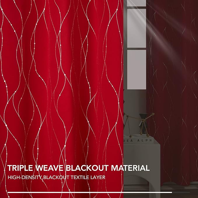 Deconovo Blackout Curtains, Christmas Red Curtain, Thermal Insulated - Image 8
