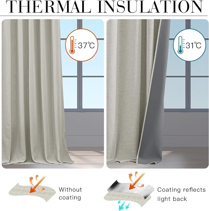 RYB HOME Cream Linen 100% Blackout Curtains - Image 4