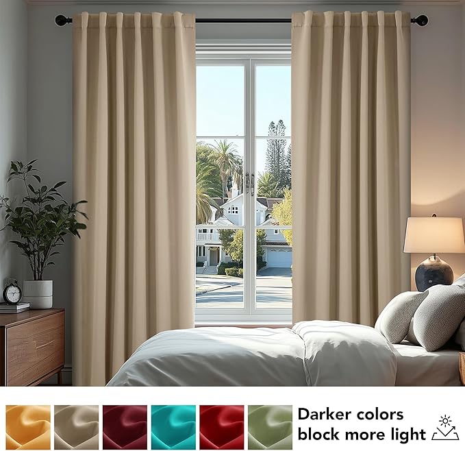 Deconovo Blackout Curtains, Thermal Insulated, W70 x L95 2 Panels, Back Tab - Image 4