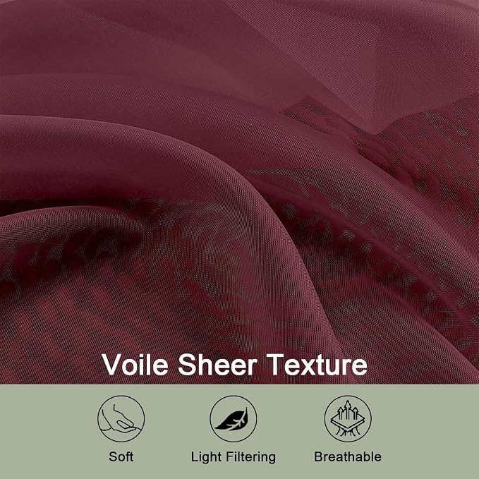 OWENIE Sheer Curtains 84 Inches Long 2 Panels Set, Burgundy Sheer Curtain - Image 4