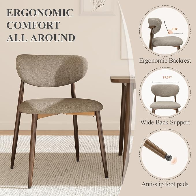Dining Chairs Set of 4, Ergonomic Fabric Upholstered Seating with Wood Look Metal Legs and Anti Slip Pads, for Home and Restaurant Use, Camel