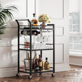 TUTOTAK Bar Cart, Home Bar Serving Cart with 3-Tier Mirrored Shelf, Mobile Kitchen Shelf, Rolling Beverage Cart, Black BC01BK034