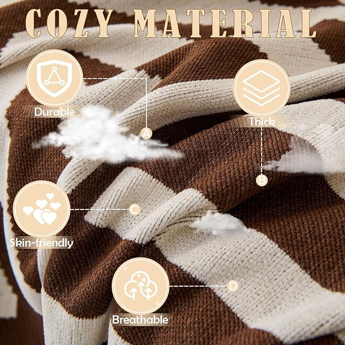 HANDONTIME Chocolate Boho Couch Cover Reversible Sofa Covers for 3 Cushion Couch Washable Couch Sofa Cover for Dogs Dark Couches Covers Chenille Couch Protector Couch Covers for Sofa, 59" X71"