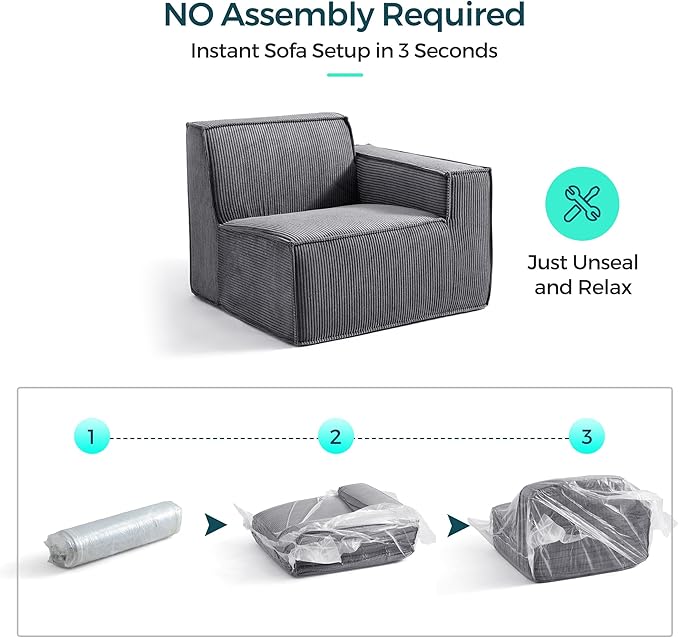LINSY HOME Modular Sectional Sofa, 134" Boneless Couch L Shaped 4-Seat Sofa with Movable Ottoman, Corduroy Sectional Cloud Couches for Living Room, No Assembly Required, Bluish Grey