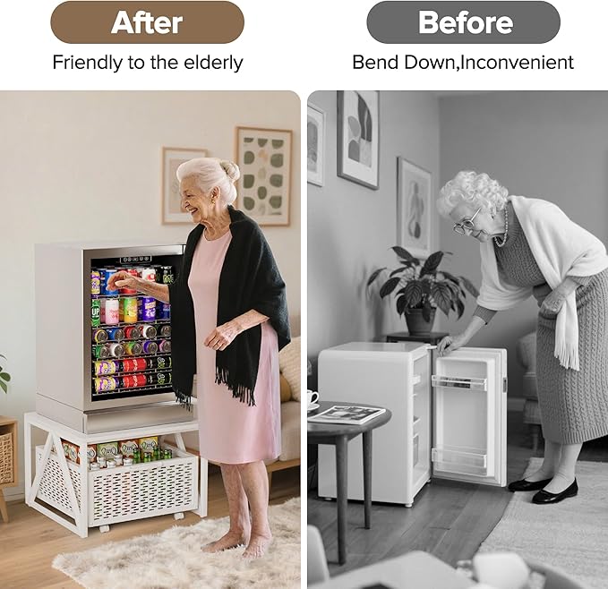 Urban Deco Mini Fridge Stand with Storage, Heavy Duty Fridge Cart with Drawer Basket, Mini Refrigerator Table for 220 LBS, Mobile Fridge Stand with Swivel Wheels for Dorm,Office,Home,White
