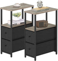 TUTOTAK Small Narrow End Table, Set of 2, Side Table, Nightstand with 2 Cloth Drawers, Couch Table, for Living Room, Bedroom, Bedside, Greige TB01BG054