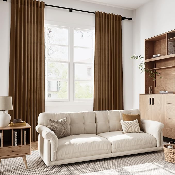 Tobacco Brown Linen Curtains 120 Inch Extra Long - Image 5