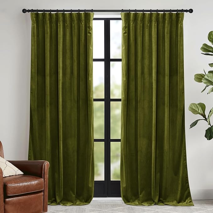 RYB HOME Green Velvet Curtains 72 inches by RYBHOME