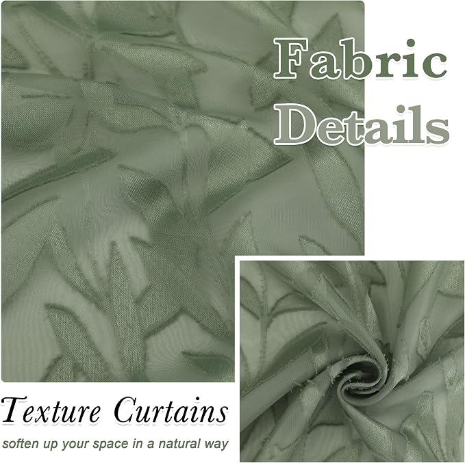Lecloud Leia Sage Green Valance Sheer Cafe Curtains 24 Inch Length 2 Packs - Image 4