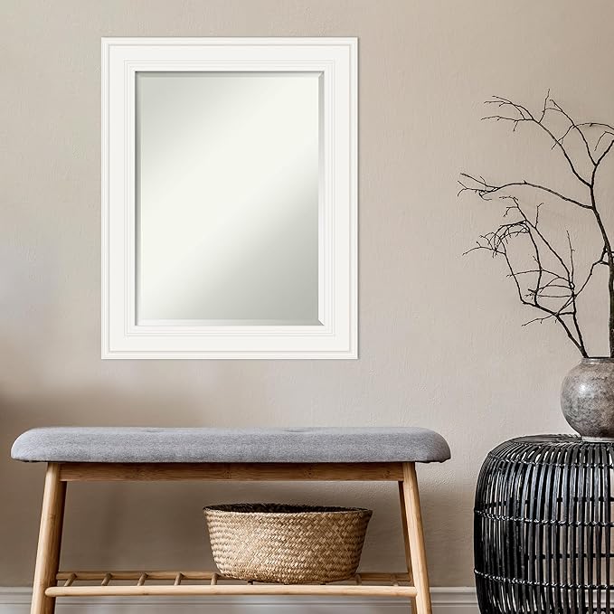 Amanti Art White Bathroom Mirror for Over Sink, 30x24 Ridge White Rectangle Vanity Mirror, Medium Traditional Frame, Hangs Horizonally and Vertically, Bathroom Wall Decor, Beveled Edge from WI, USA
