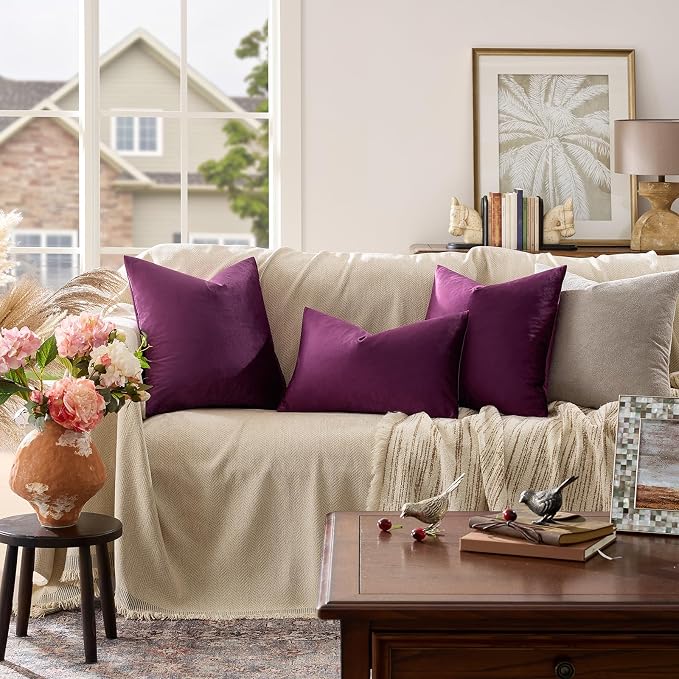 GIGIZAZA Purple 12x20 Lumbar Velvet Decorative Throw Pillow Covers - Image 2