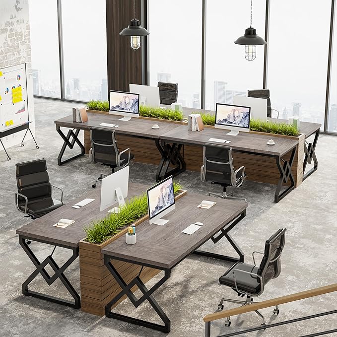 Tribesigns 63 Inch Executive Desk, Large Office Computer Desk with Extra Thick Wooden Tabletop and Metal Frame, Modern Simple Workstation Writing Table Study Desk for Home Office, Gray