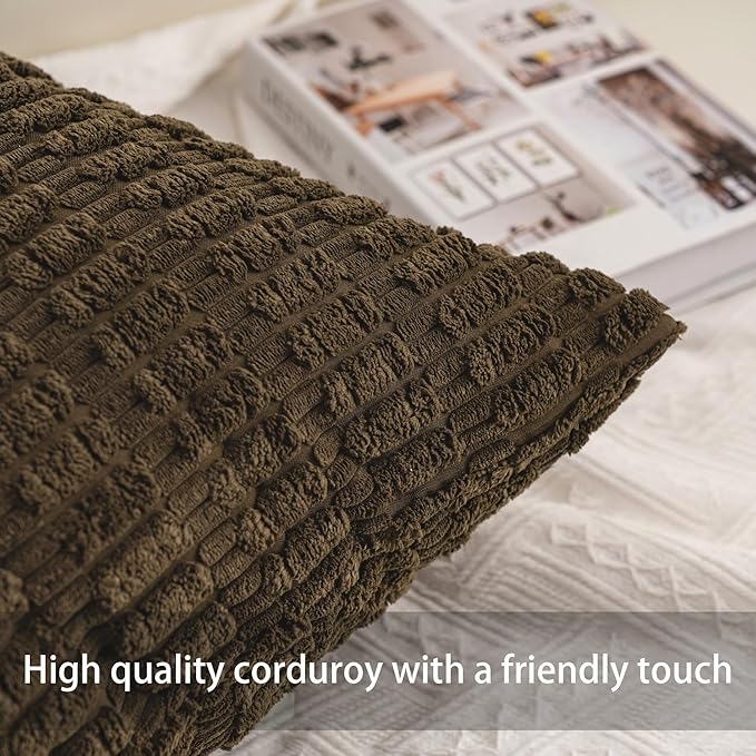 Pack of 2 Corduroy Decorative Throw Pillow Covers 24x24 InchSoft Striped Pillow - Image 2