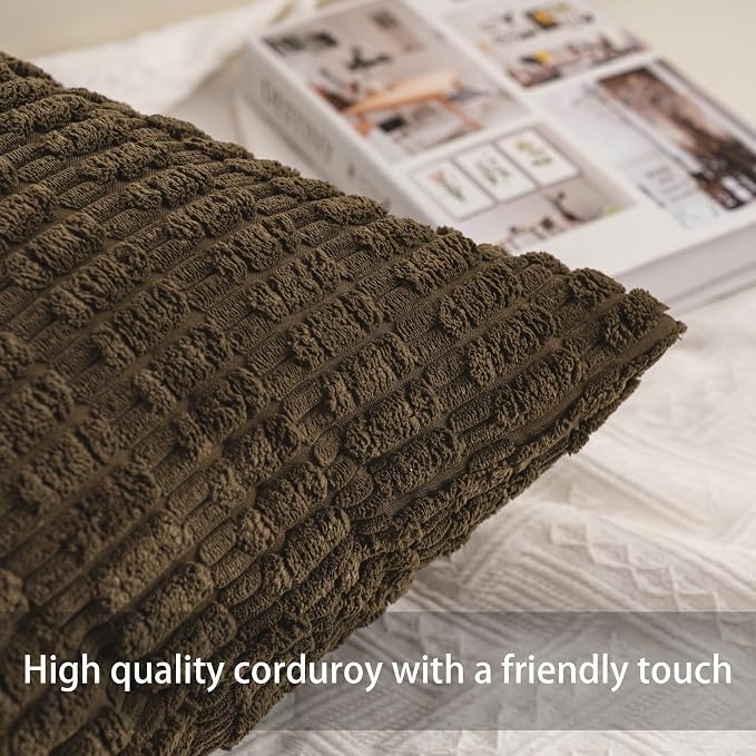 Pack of 2 Corduroy Decorative Throw Pillow Covers 12x24 Inch Soft Striped - Image 2
