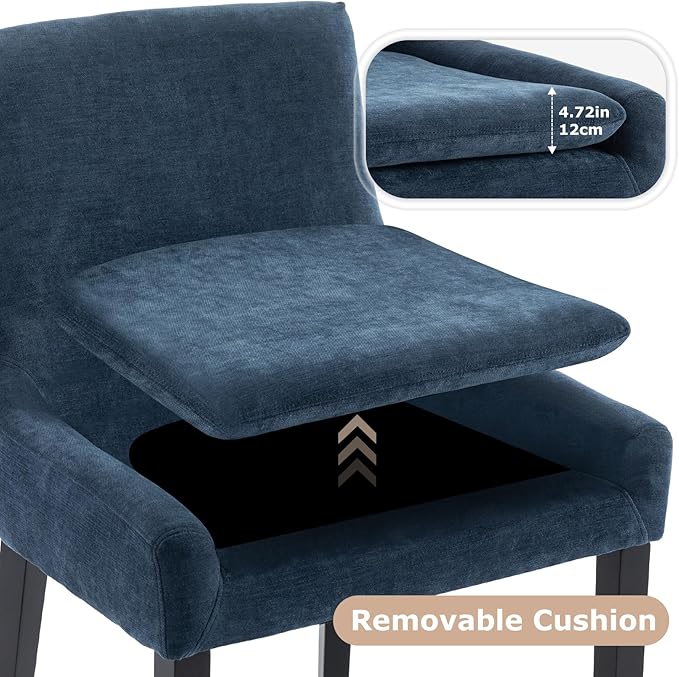 COLAMY Modern Dining Chairs Set of 4, Upholstered Corduroy Accent Side Leisure Chairs with Mid Back and Wood Legs for Living Room/Dining Room-Blue