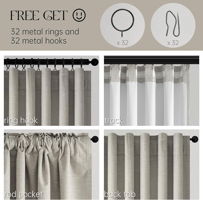 Topfinel 100% Blackout Grey Linen 96 Inch Length Curtains - Image 3