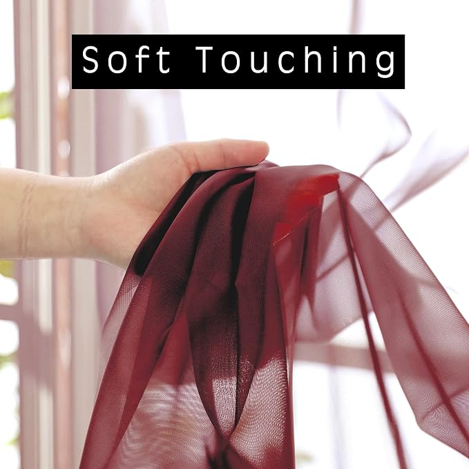 OVZME Burgundy Sheer Curtains 63 inch Length 2 Panels Set - Image 3