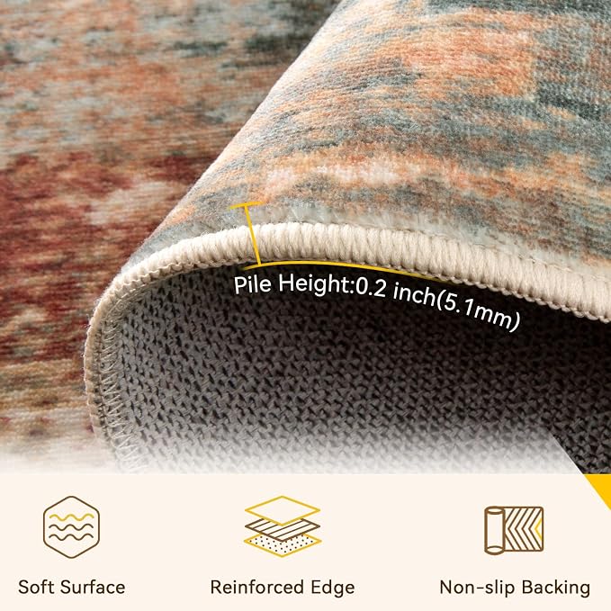 Washable Area Rugs Square 10ft Non-Slip Modern Abstract Soft - Image 2