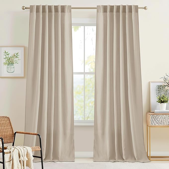 RYB HOME Semi Sheer Curtains 84 inches 2 Panels Set, Faux Linen Texture Light by RYBHOME