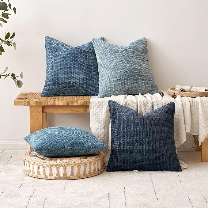 MIULEE Pack of 2 Euro Sham Pillow Covers 24x24 Inch Coastal Smoke Blue Modern - Image 5