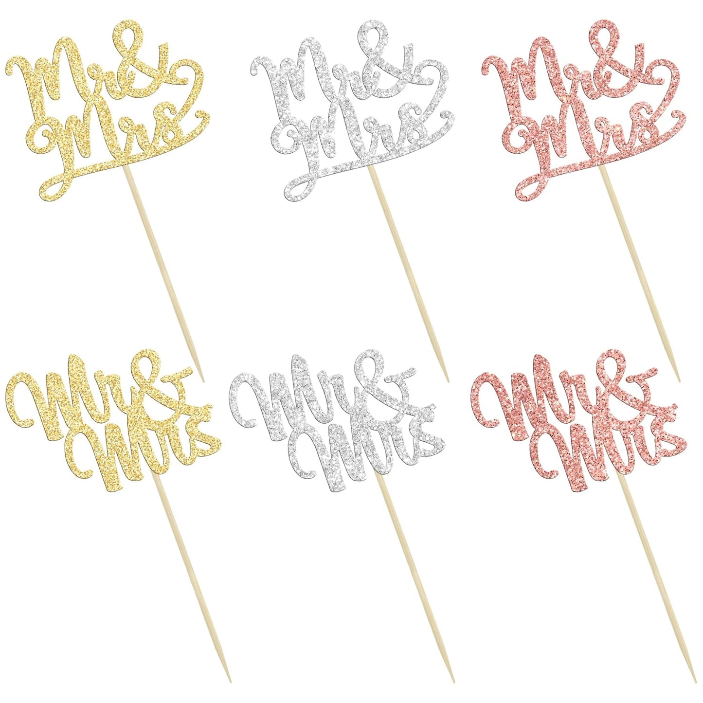 Gyufise 36Pcs Mr & Mrs Cupcake Toppers Glitter Bridal Shower Cupcake Picks for Wedding Engagement Birthday Anniversary Party Cake Decorations Supplies Colorful