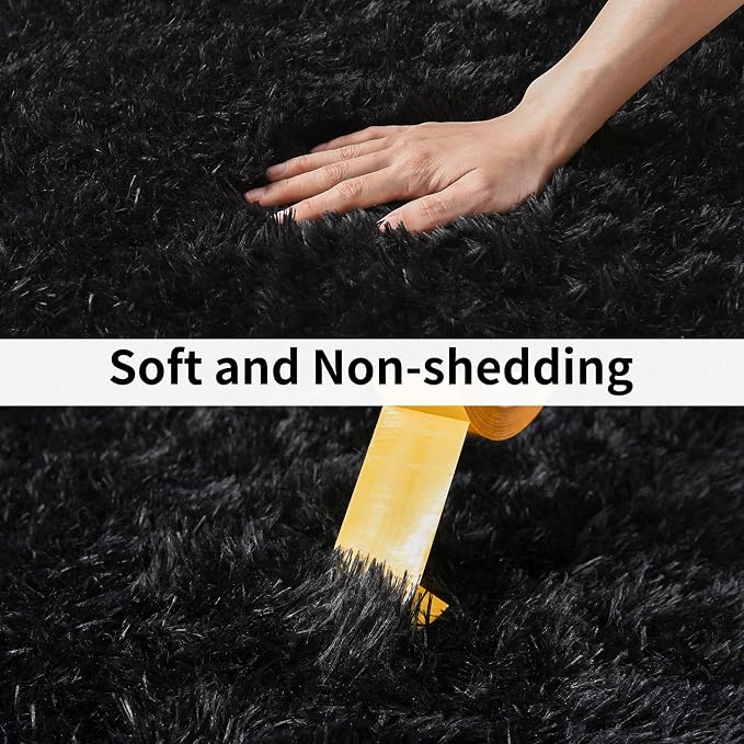 Soft Runner Rugs for Bedroom Hallways, 2x4 Black Fluffy Shag Throw Area Rug Non - Image 4