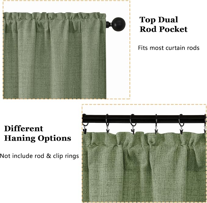 OWENIE Sage Green Valances for Windows 1 Pcs 18 Inch Length, Light Filtering - Image 4