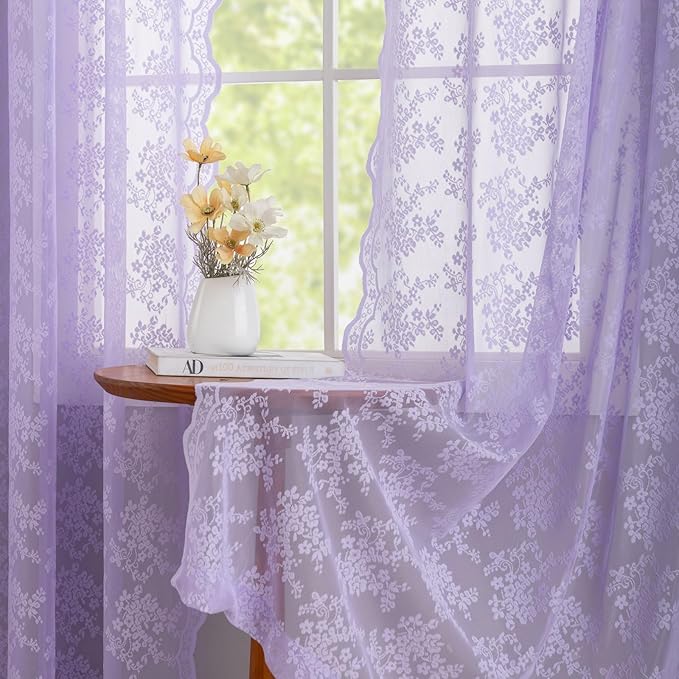YJ YANJUN Vintage Lace Curtains 54 Inch Length-Victorian Floral Pattern - Image 4