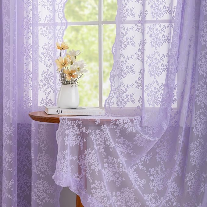 YJ YANJUN Vintage Lace Curtains 63 Inch Length-Victorian Floral Pattern - Image 4