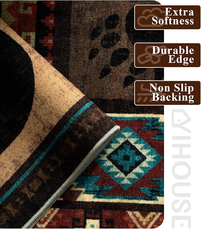 YIHOUSE Rustic Cabin Area Rug 8x10, Machine Washable Lodge Bear Rug, Non-Slip - Image 5