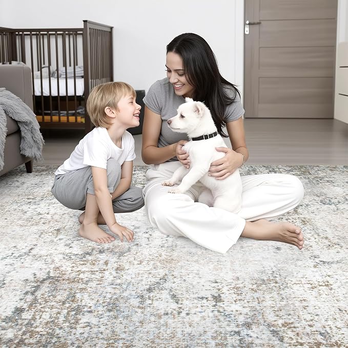 8x10 Area Rug Living Room Rug: Washable Modern Abstract Soft Thin Rug Indoor - Image 9