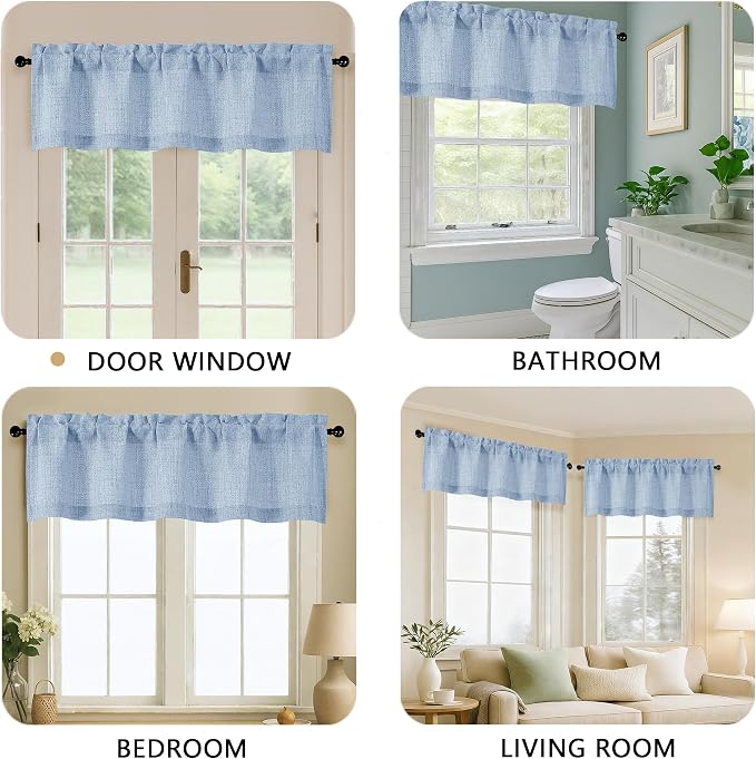 OVZME Valance for Windows, Light Filtering Faux Linen Textured Small Short - Image 5