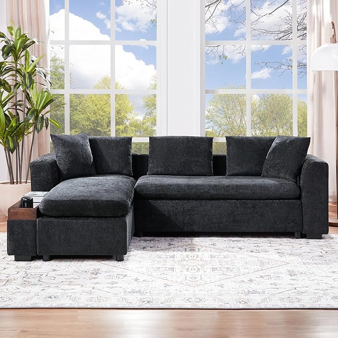 Ball & Cast Modular L-Shaped Sectional Sofa with Storage - 93.8" Chenille Fabric Couch, Deep Seating & Matching Pillows, Modern Living Room Furniture,Blue