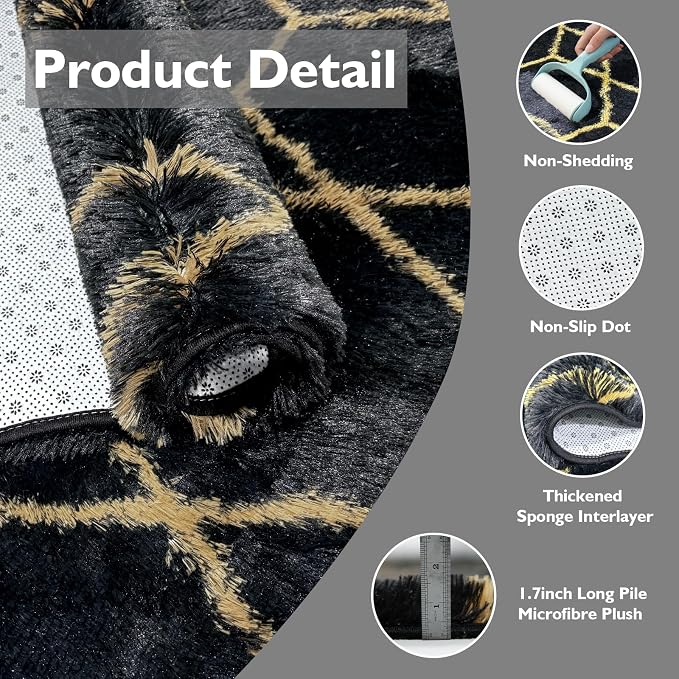 Shag Area Rug for Bedroom 4x6, Fluffy Area Rugs for Living Room, Geometric Soft - Image 3