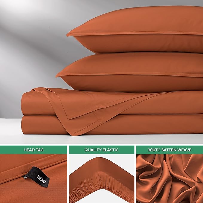 Split King Sheets by Pure Bamboo, Genuine 100% Organic Viscose Derived from Bamboo Bed Sheet Set, Soft & Cooling, Double Stitching *Not for Split Top (Split King, Terracotta)