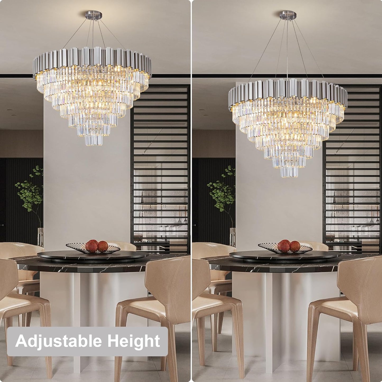 39" Silver Crystal Chandelier, 21-Light Modern Luxury Round Chandelier, 7-Tier Contemporary Tiered Chandeliers Light Fixture for Dining Room, Living Room, Bedroom, Foyer, Entryway, Kitchen
