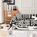 STACYPIK Reversible Boho Couch Cover Ivory Black Futon Armchair Slipcovecrs Anti-Slip Sofa Cover for Dogs Cats Geometric Triangle Couch Cover Versatile Furniture Protector for 2 Cushion Couch-71X102IN