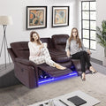 PU Leather Power Wall Hugger Chair Double Reclining Sectional Sofa 3-Seater Loveseat Couch with Reversible Coffee Table, Wireless Chargers, USB Port and Ambient LED Light for Living Room RV Theater