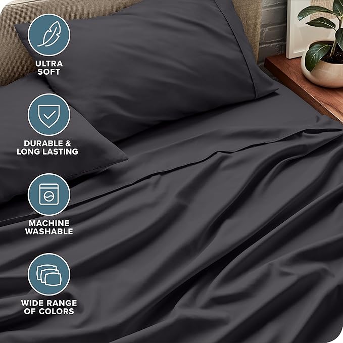 Bare Home King Sheet Set - 1800 Ultra-Soft Microfiber King Bed Sheets - Double Brushed - Deep Pockets - Easy Fit - Extra Soft - 4 Piece Set - Bedding Sheets & Pillowcases (King, Forged Iron Grey)