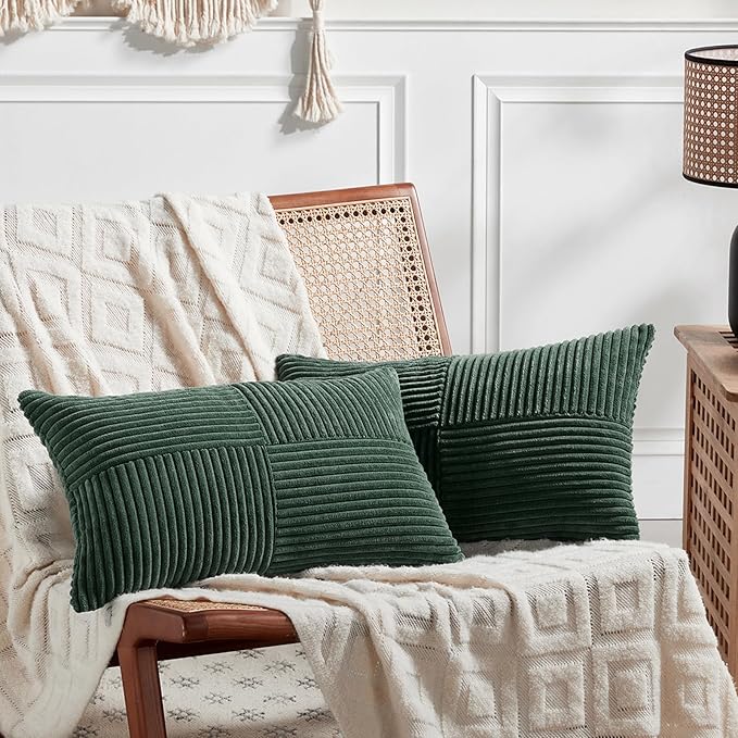 Fancy Homi Set of 2 Dark Green Lumbar Decorative Throw Pillow Covers 14x22 Inch by Fancy+Homi