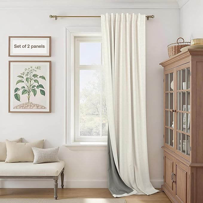 Cream Linen Black Out Curtains 70 Inches Extra Wide by Pitalk