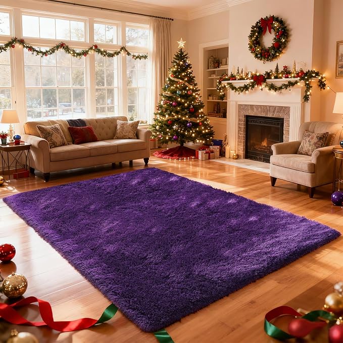 Shag Area Rugs for Bedroom Living Room, 6X9 Ultra Soft Purple Fluffy Area Rugs by Boshengya