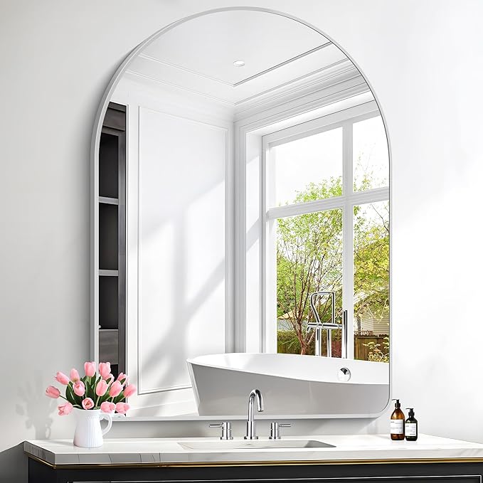 FORBATH Large Arched Wall Mirror 48x36 Inch, Silver Arch Bathroom Mirror with Aluminum Frame, Arched Mirror for Dresser, Fireplace,Entryway,Home Decor,Hanging or Leaning Against Wall